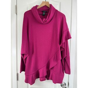 Grace Elements Women's Cowl Neck Ruffle Batwing Top Raspberry Size XL - NWT
